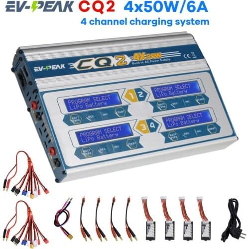EV-PEAK CQ2 4x50W 10A 1-6S Balance Charger With JST_XH Adapter Board For LiPo Life NiMh Ni-Cadmium Battery