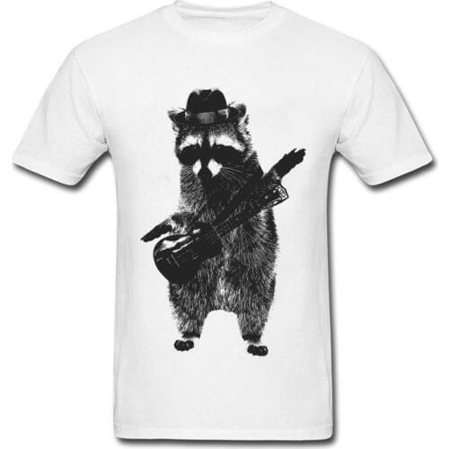 Hip Hop Dance Bass Music T-Shirts For Men Raccoon Wielding Ukulele Men Short Sleeve Pullover Novelty Tshirt 2018 Hipster