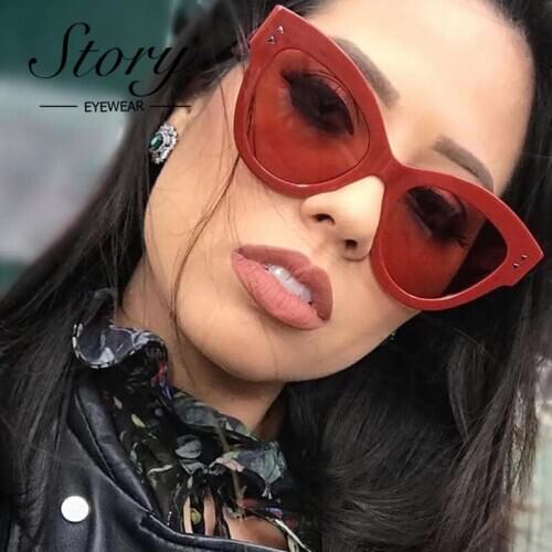 STORY Red Oversized Sunglasses Women Retro Cat Eye Sun Glasses Red Rivet 2018 Summer Shades For Men Female Eyewear UV400 Gifts
