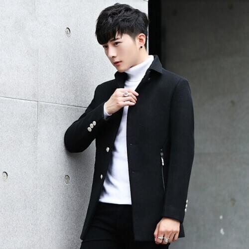 Jackets Mens Autumn Winter Woolen Coat Man Slim Korean Mens Coats Handsome Overcoat Jacket Abrigos Hombre KJ276