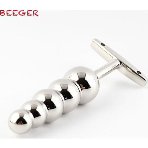 BEEGER 6.3"*1.2" Stainless Steel Metal Anal Butt Plug With Five Balls, Anal Beads Sex Toy For Adult