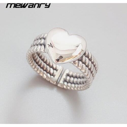 Mewanry 925 Sterling Silver Heart-Shaped Opening Engagement Rings New Fashion Vintage Party Jewelry Birthday Gift for Women