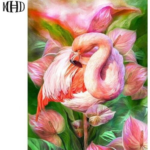 MHD Full & Round Diamond Embroidery Animals 5d diy Diamond Cross Stitch Flamingo Flowers Rhinestone Mosaic Decor Flowers Birds