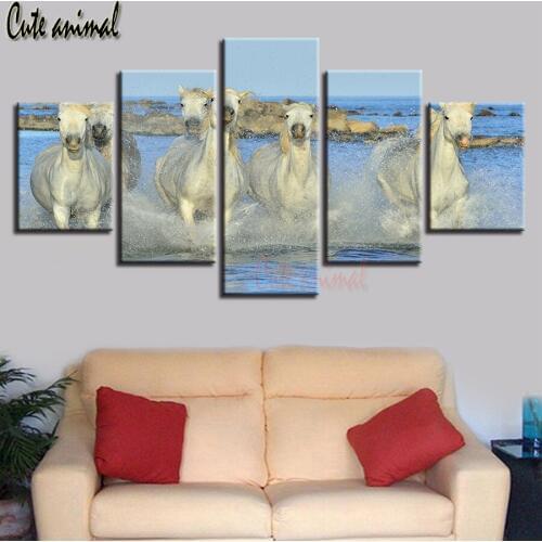 Cute animal Diamond Painting Animals White Horse Cross Stitch 5d Diy Diamond Embroidery Mosaic Picture Of Rhinestones Decor 5PCS