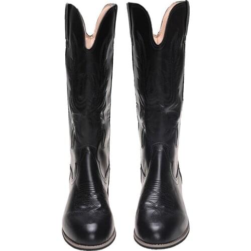 2021 New Western Cowboy Boots Fashion All-match Womens Boots Retro Embroidery Mid-tube Knight Pointed Toe Riding Boots