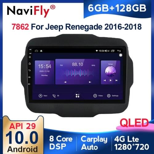 New 6GB+128GB Octa Core QLED 1280*720 Android 10 Car Radio Navigation GPS Player For Jeep Renegade 2014 - 2018 No 2 Din DVD