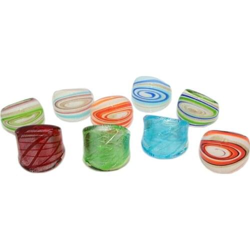 Wholesale 9 Pieces Of Mixed Color Chinese Style Personalized Glaze Murano Ring 17-19mm Glass Starry Sky Pattern And Transparent