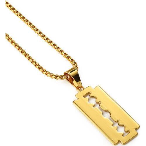 Ice Out Gold Razor Blade Pendant Necklace Small Blade Men Women Hip Hop Necklaces Charm Chains Rapper Jewelry Golden Chain