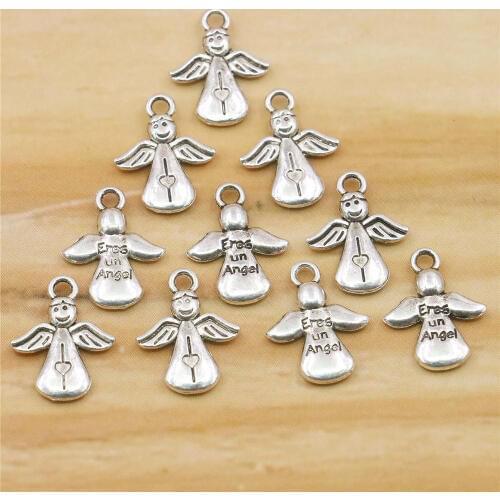 10PCS Alloy Angel Pendant Hardware Fitting Accessory Silver-plate DIY Loose Beads Necklace Bracelet Women Girl Hand Made Jewelry