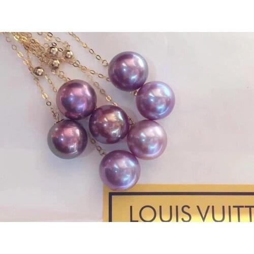 D109 Fine Jewelry 18K Natural Fresh Water Edison Purple Pearls 9-10mm Pearl Pendant Necklaces for Women FIne Pearls Pendants