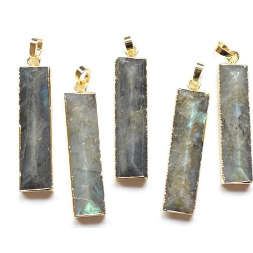 Labradorite bar pendants charm with gold electroplated edges for jewelry making