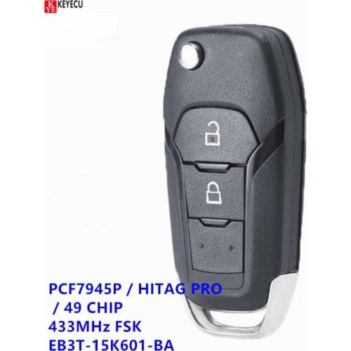 Keyecu For Fo*rd Ranger F150 2015 2016 2017 2018 433MHz ID49 2 Buttons Flip Remote Car Key Replacement EB3T-15K601-BA