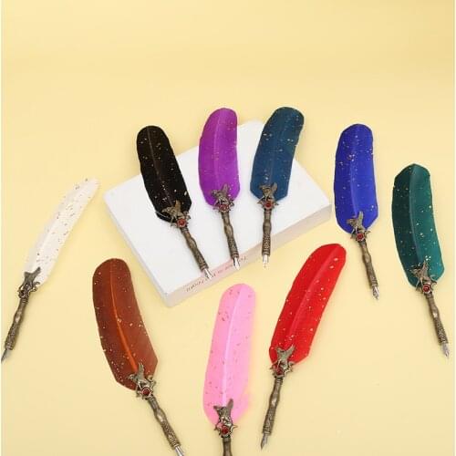 European style retro feather pen shearing board with magic tilt and dip pen students write with calligraphy