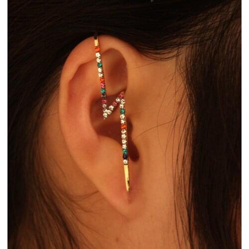 New Lightning Leaf Surrounding Auricle Slash Ear Bone Clip Crystal Hook Earrings Girlfriend Jewelry Gift