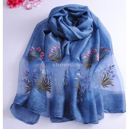 12 Colors Top Quality Wool Silk Organza Embrodiery Shawl Soft Warm Long Scarf Light Winter Warm Scarf Wrap Pashmina