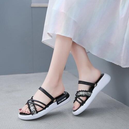 One Shoe Two Wear Ladies Sandals 2021 Casual Ladies Shoes Slippers Beaded Decorative Ladies Slippers Slippers Women Woman