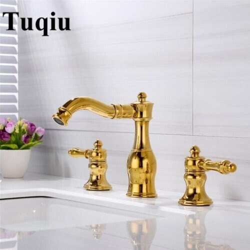 Vidric Basin Faucets Polished gold North American style Bathroom Sink Faucet widespread 3 Hole Bathroom basin Mixer
