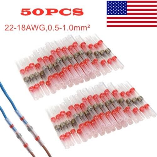 50PCS Heat Shrink Solder Seal Wire Connectors Waterproof Butt Connectors Electrical Wire Terminals Insulated Butt Splices Kit