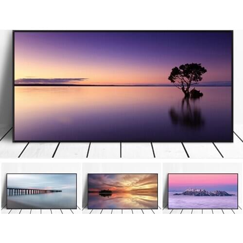 Sunsets Bridge Tree Lake Landscape Posters and Prints Snow Mountain Canvas Painting Cuadros Wall Art Picture for Living Room