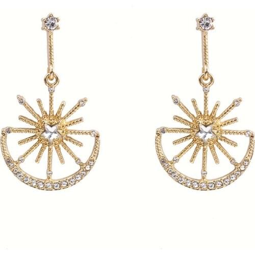 TIMEONLY Unique Design Star Wheel Drop Earring Bling Bling Rhinestones Chain Earrings for Women Female Elegant Party Jewellery