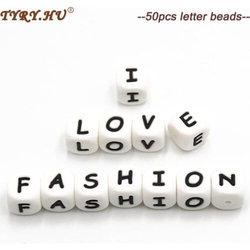 TYRY.HU 50pcs Alphabet English Silicone Letter Beads 12mm Baby Teether Accessories For Personalized Pacifier Clips Teething Toy