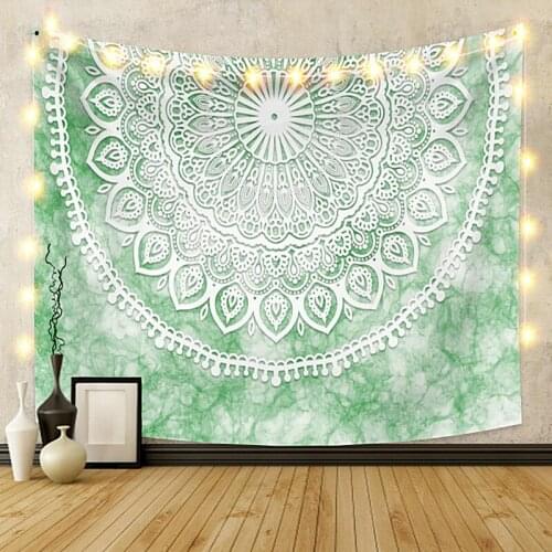 Green Mandala Flower Printing Tapestry Vintage Exotic Summer Plant Nature Frame for Bedroom Photography Wall Decor