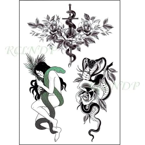Waterproof Temporary Tattoo Sticker Sexy Girl Snake Flower Fake Tatto Flash Tatoo Breast Leg Arm Body Art for Women Men
