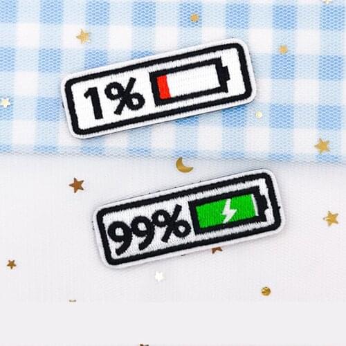 WhatIlife Punk Power Display Embroidery Patches For Clothes 99% And 1% Charging Badges Velcro Sticker On Backpack Decorations