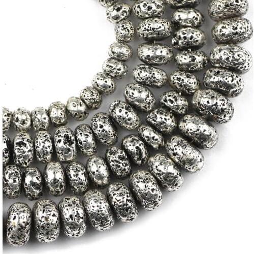 YHBZRET Antique silvers Natural Lava Stone volcanics 6/8/10MM Flat Round Loose beads for Jewelry making bracelet Accessories diy