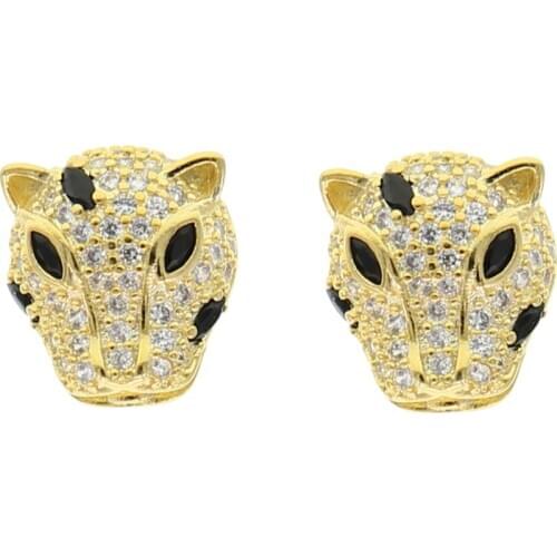 Gold color white black cz paved cool animal design leopard jaguar stud earring for women