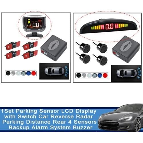 1Set Vehicle Parking Sensor LCD Display with Switch Car Reverse Radar Parking Distance Rear 4 Sensors Backup Alarm System Buzzer