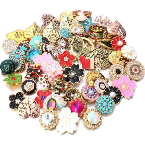 10pcs/lot High Quality Snap Button Jewelry DIY Crystal Rhinestone Flower 18mm 20mm Metal Snap Buttons Fit Snap Bracelet Bangle
