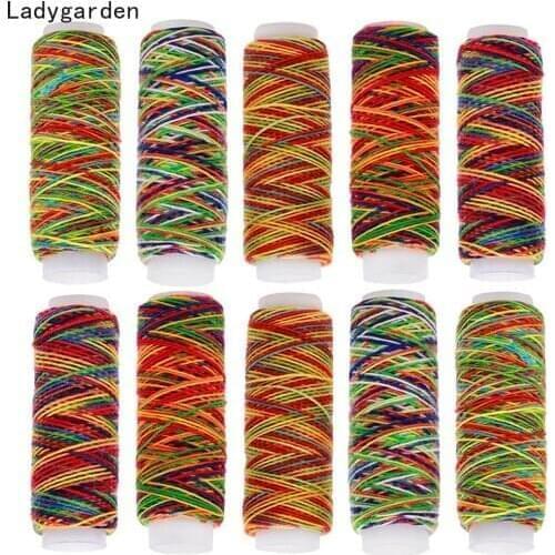 10PCS Mixed Color Sewing Thread Hand Quilting Embroidery 203 Rainbow Line Threads Needlework Fiber Yarn Tool DIY Accessories