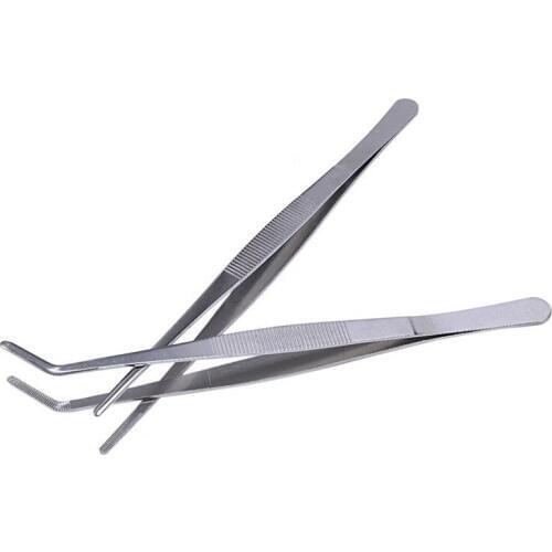2pcs 25cm Stainless Steel Straight and Curved Nippers Tweezers Feeding Tongs for Reptile Snakes Lizards Spider kitchen tools
