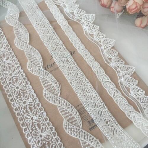 2Yard/Lot Luxurious Beaded Wedding Dress Veil Lace Trim Hairband Skirt Doll Clothes Belt Decor Accessories