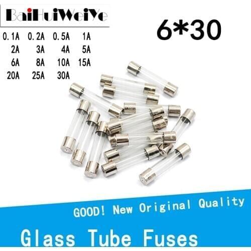 20Pcs 6x30mm Fast Quick Blow Glass Tube Fuse Assorted Kit Fast Blow Glass Fuses 1A 2A 3A 5A 6A 8A 10A 12A 15A 20A/250V 5*20 mm