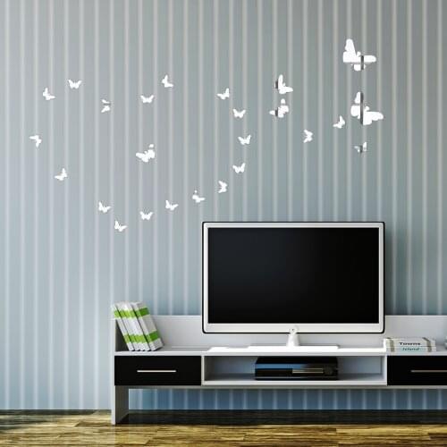 25 Pcs 3D Wall Stickers Mirror Butterfly Home Decor Wall Acrylic Wall Stickers Room DIY Party Wedding Decor DIY Home Decorations