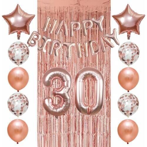 26pcs Birthday Party Balloon 18 20 30 40th Number Balloon adult Birthday Party Decoration Letter Confetti Rose Gold Rain curtain