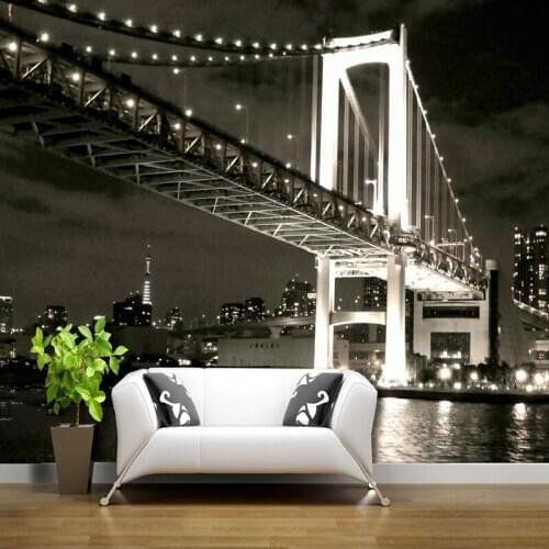City Night View Bridge Black and White Classic 3D Photo Wallpaper Living Room Bedroom Restaurant Bar Cafe Backdrop Custom Mural