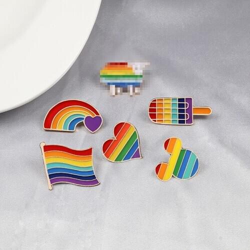 ALK LGBT Brooch Badge Creative Rainbow Series Brooch Gesture Drip Brooch Pencil Alloy Badge Heart-shaped Bridge Metal Pin Trendy