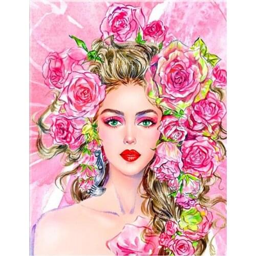 Pink Rose Woman Diamond embroidery Full Round drill 5d diy diamond painting 3D cross stitch Square mosaic Pretty Girl EE2121