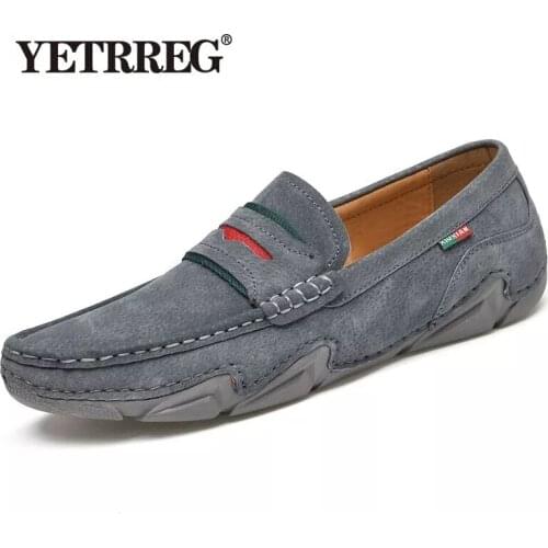 Brand Genuine Leather Mens Shoes Outdoor Suede Loafers Luxury Mens Sneakers Driving Shoes Handmade Breathable Casual Shoes
