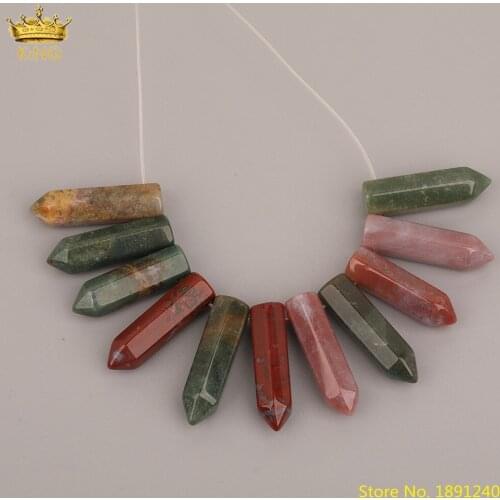 12pcs/Strand Natural India Agates Stone Hexagonal Point Loose Beads Jewelry,Drilled Stick Point Pendant For Necklace Making