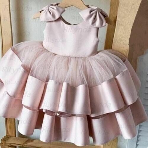 Flower Girl Dress Birthday Party Frock Kid Children Puffy Dusty Pink Full Dress