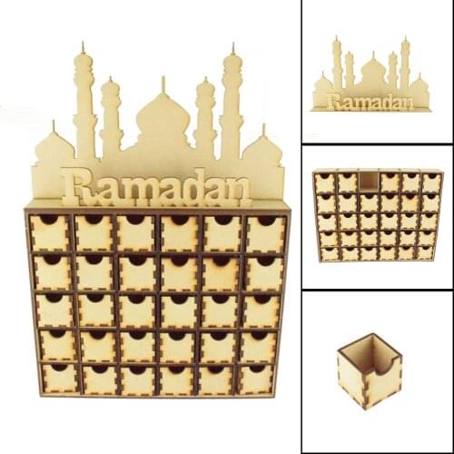 Wooden MDF Eid Mubarak Ramadan Calendar Sign Tray Decoration Muslim Islamic DIY House Drawer Stand Rack Decoration 3