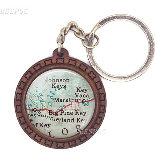 Cancun Cozumel Map Photos Creative Wooden Key Chain Glass Cabochual Best Car Ornaments