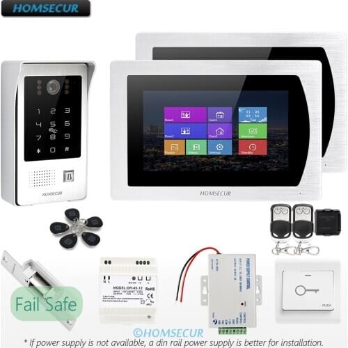 HOMSECUR 7" DIY Wired Video&Audio Home Intercom Electric Strike Lock Set Included with Din Rail Power Supply BM717-S + BC091