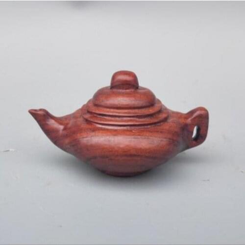 Chinese wood carving teapot small statue