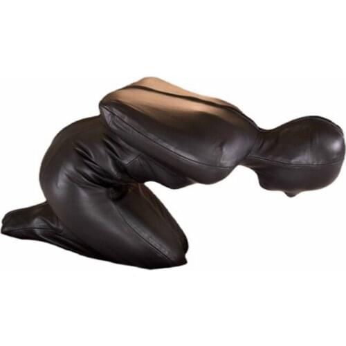 S-XXL Faux Leather Jumpsuit Erotic Leotard Gay Men Sexy Fetish Nightclub PU Costume Prisoner Cosplay Bodysuit with Headgear