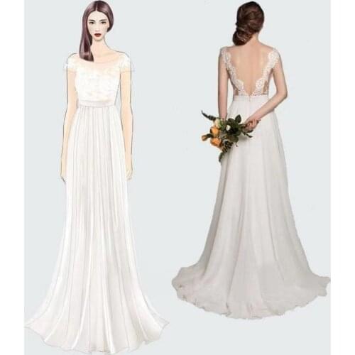 2021 New Style Cap Sleeve Sexy Backless O-Neck A-Line Beach Lace Chiffon Wedding Dresses Bridal Vestidos De Novia Sweep Train